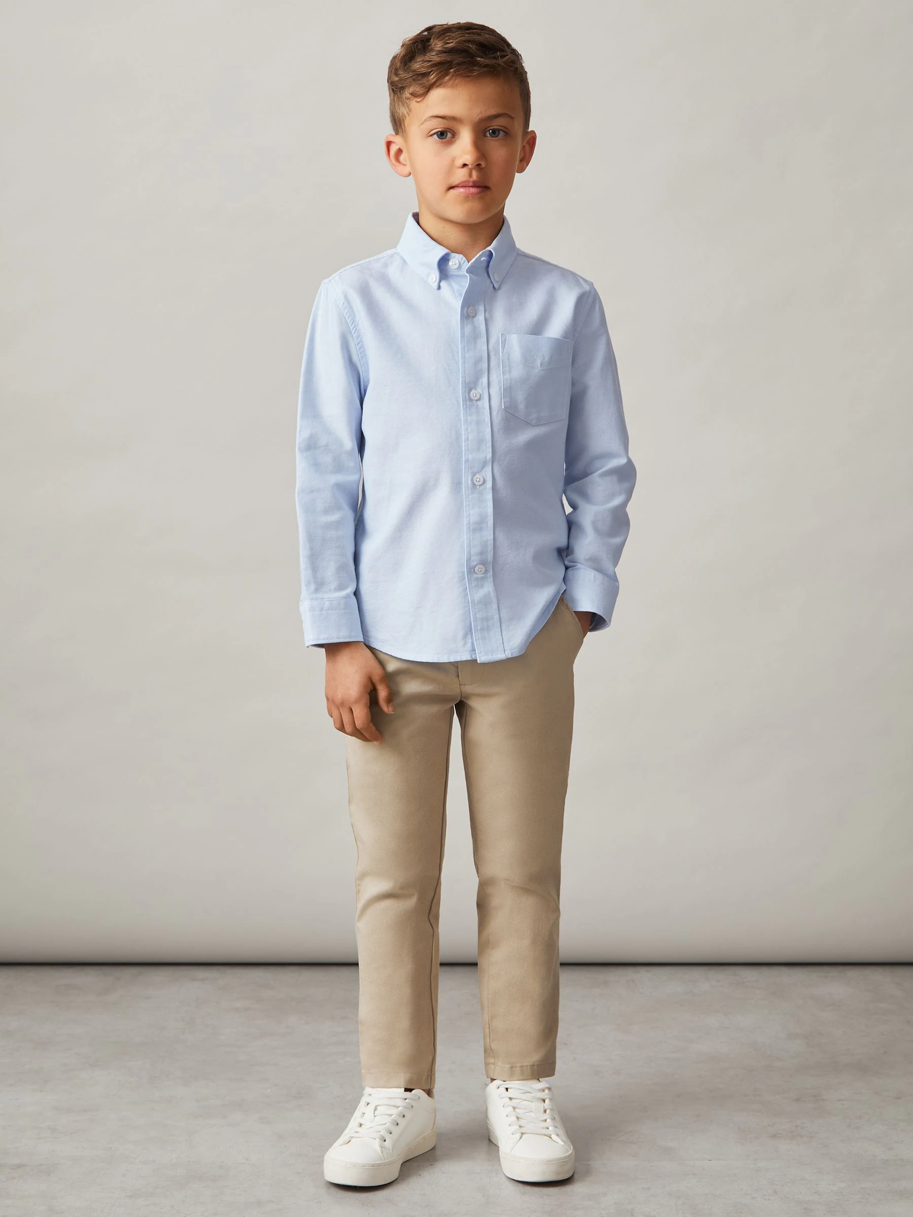 Zachtblauw - Reiss Greenwich Oxford overhemd met knopen