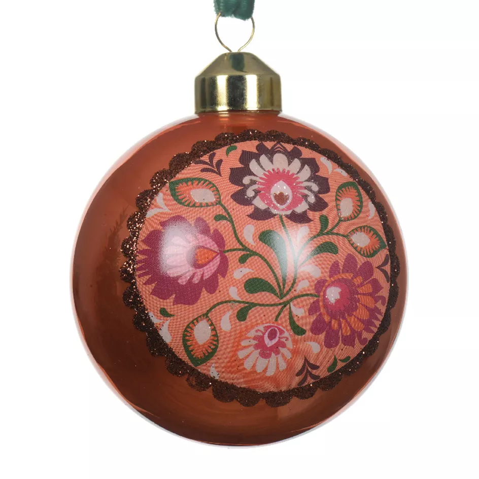 Lot de 3 boules de Noël en verre (D80 mm) Bolchoï Fleuri Vieux rose