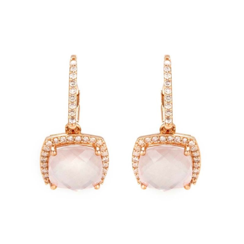Boucles d'oreilles Or Rose Diamant et Quartz Rose