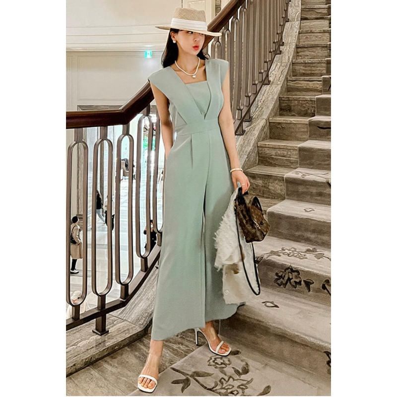 Aurora - Mouwloze jumpsuit met vierkante hals, effen cropped en wijde pijpen