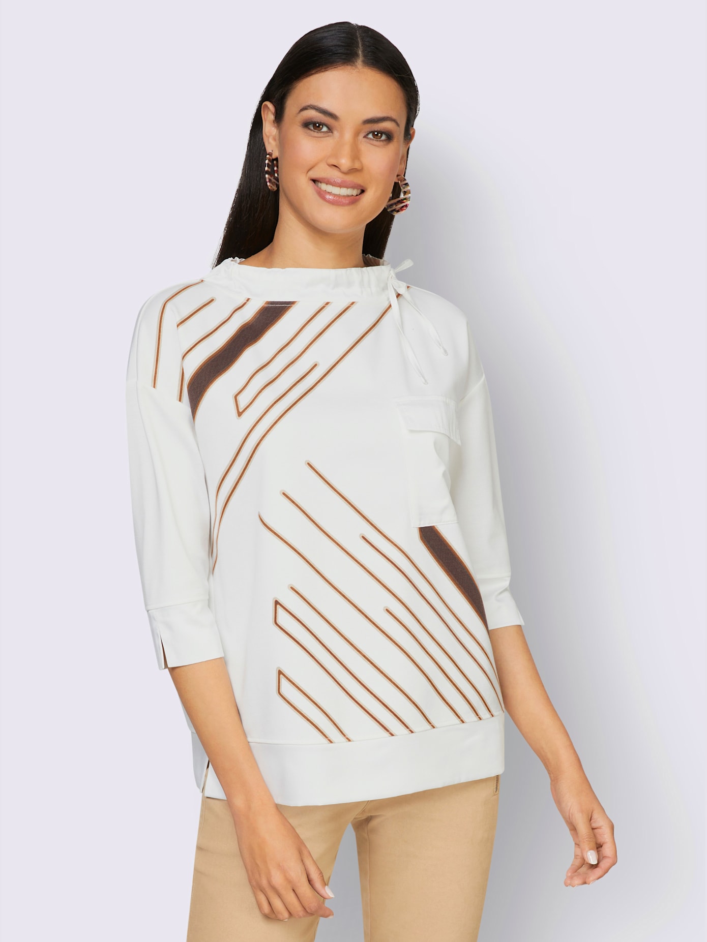 T-shirt à manches 3/4 large col montant avec coulisse