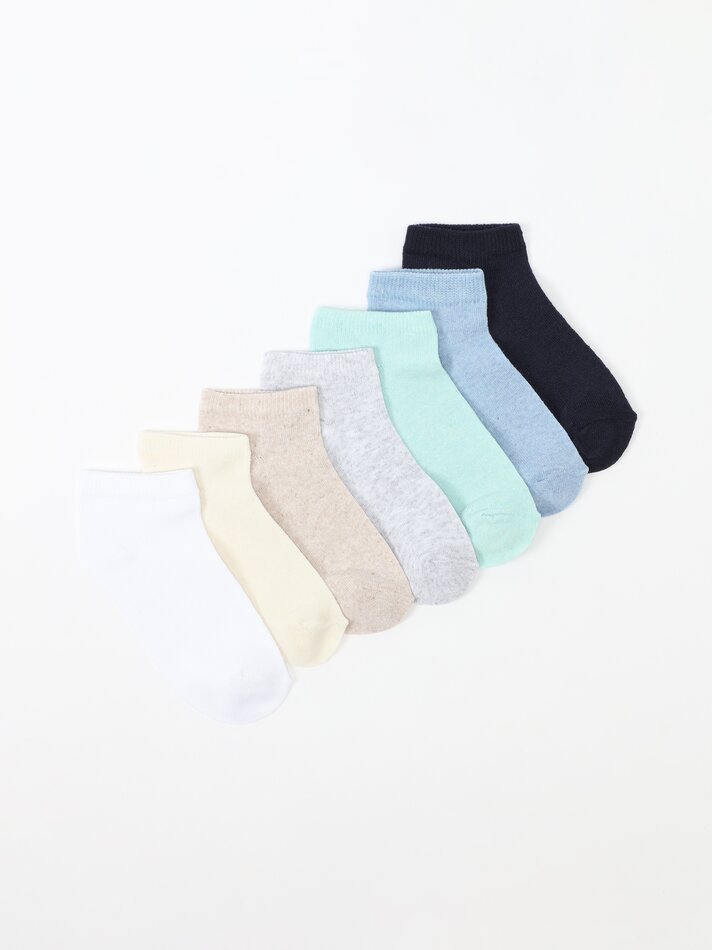 Pacote com 7 pares de meias curtas em cores básicas - Azul Claro