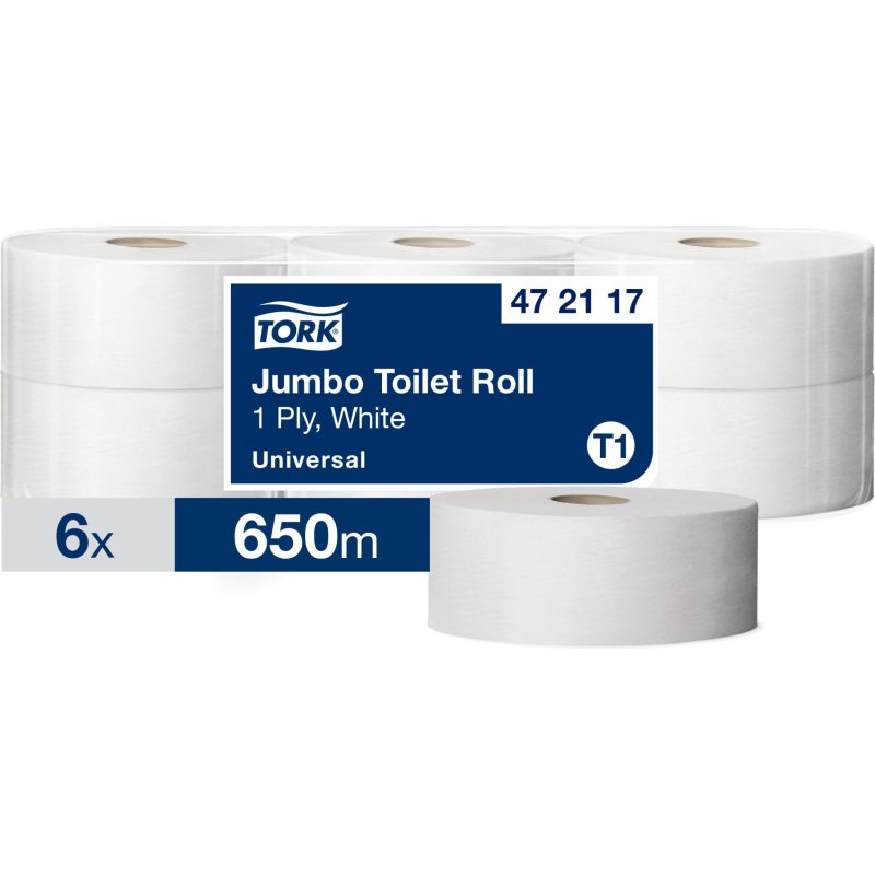 Papier toilette Maxi Jumbo simple épaisseur Tork T1 - 6 rouleaux de 650 m