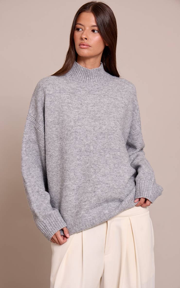 Gris Chiné Synthétiquell En Maille Surdimensionné À Col Polo