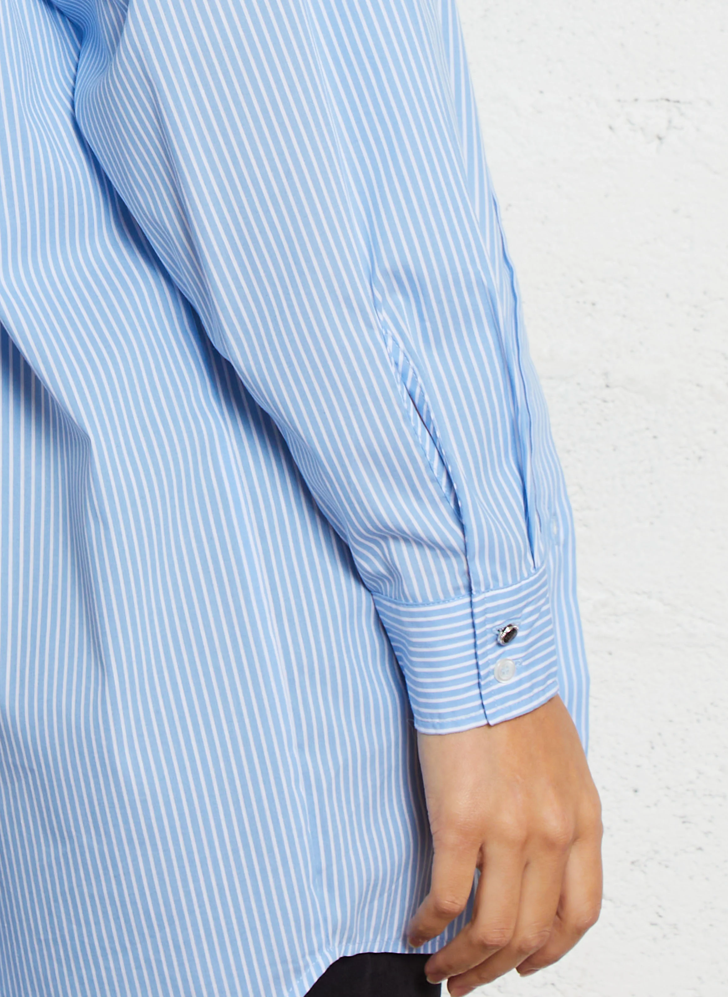 Chemise oversize rayée en coton mélangé | Bleu