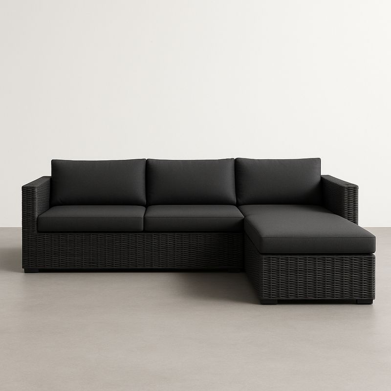 Gartensofa Ecksofa Rattan Schwarz 3-Sitzer Aluminium Polyethylen