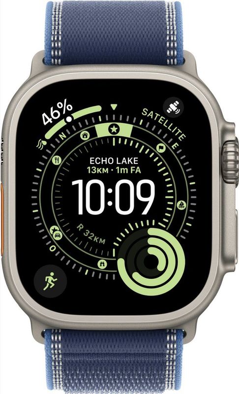 Apple - Watch Ultra 3 - Smartwatch - 49mm - Natural Titanium Case - Blue/Bright Blue Trail Loop M/L