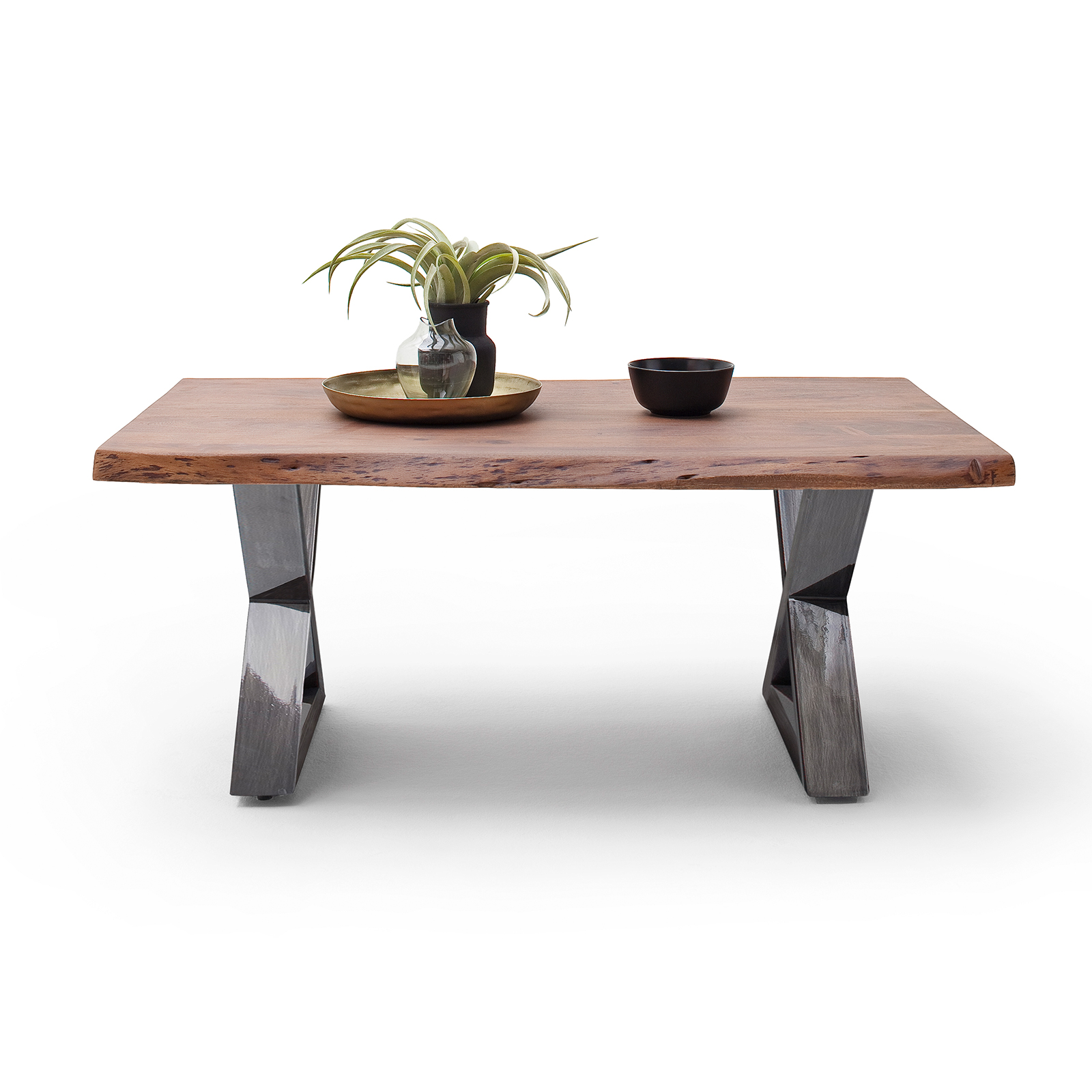Couchtisch CARTAGENA - Akazie Walnuss-antikgrau - X-Gestell - 110x70 cm