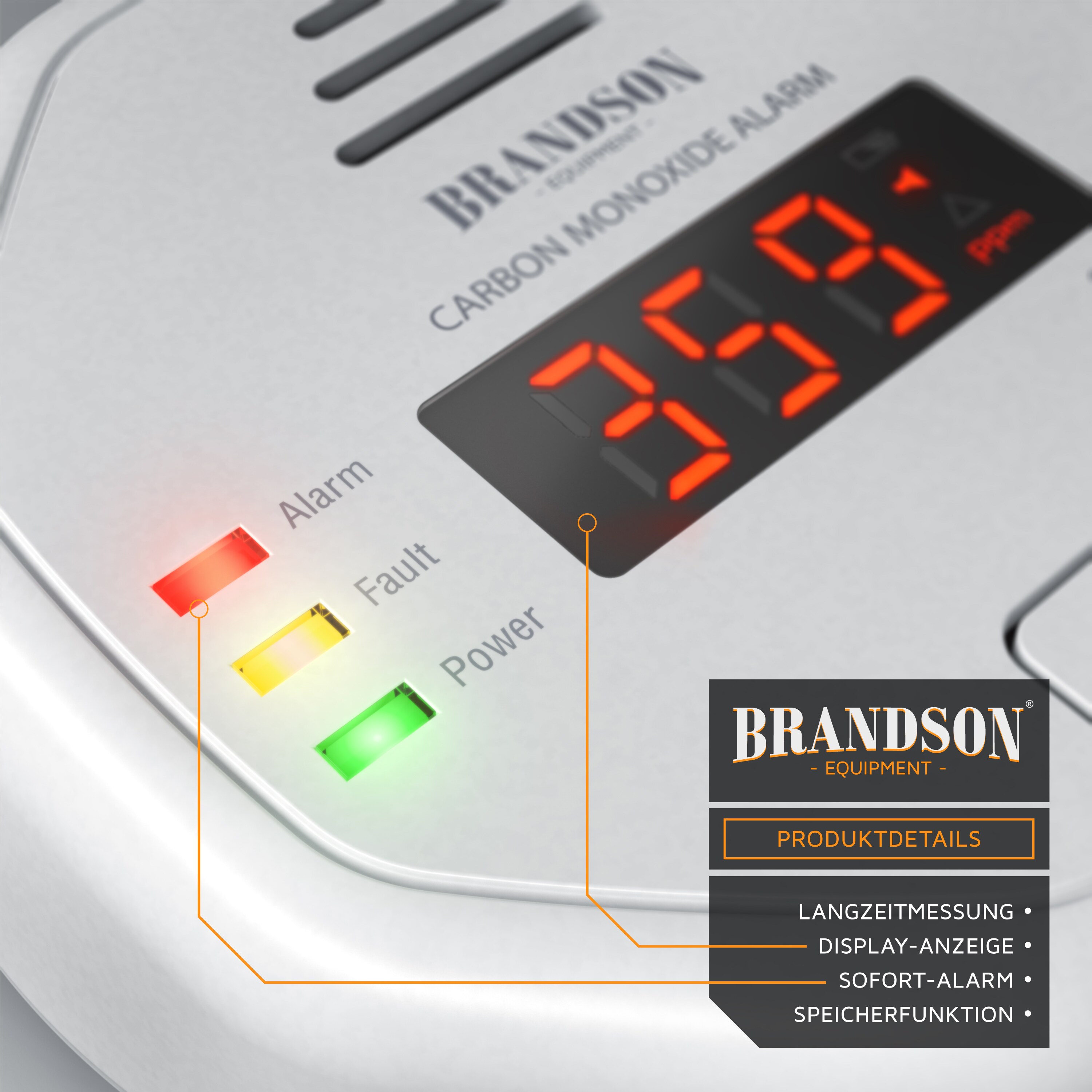 Brandson Kohlenmonoxid Melder mit LCD Display CO Alarm mit 85 dB - Batteriebetrieben