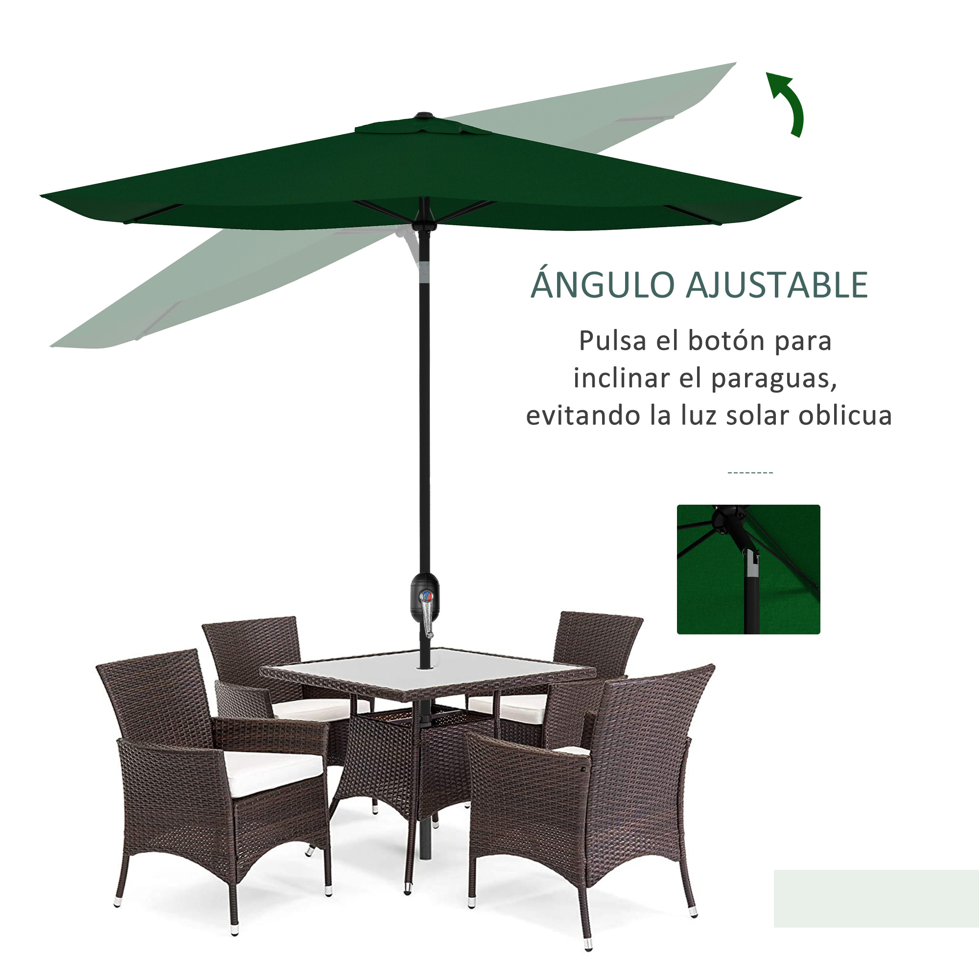 Guarda-sol de jardim verde Outsunny