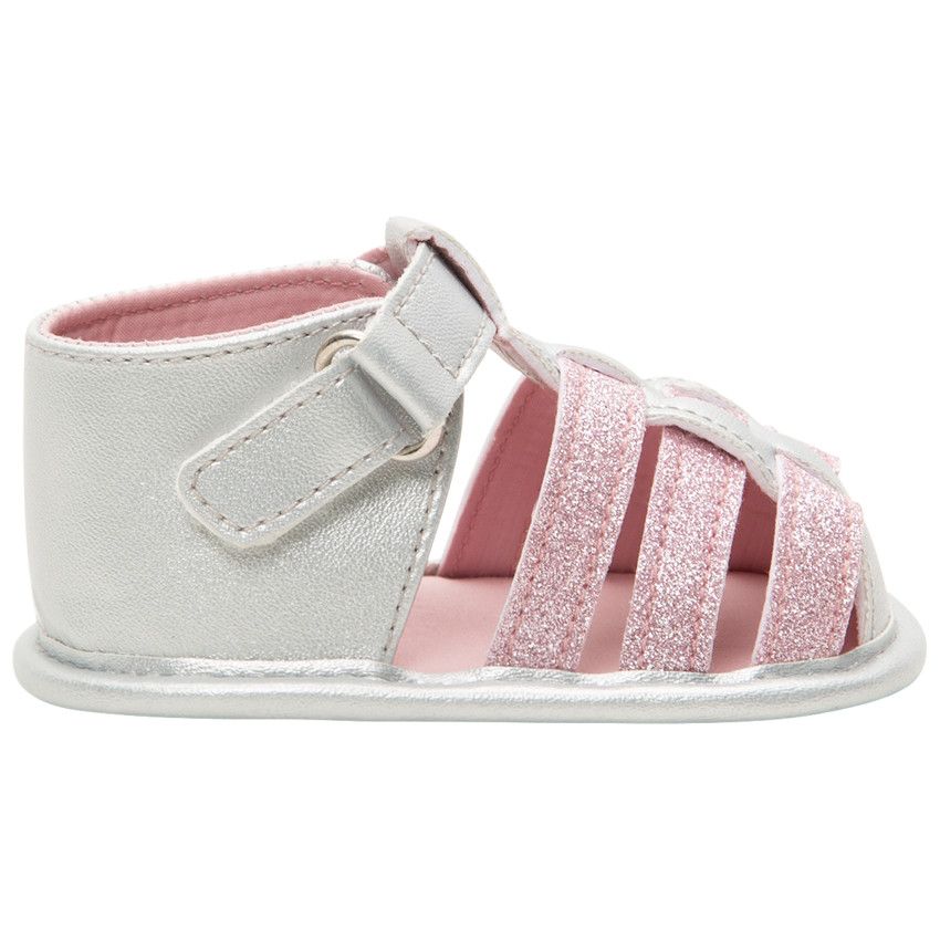 Nu-pieds souples argentés à brides roses pailletées - Gris chiné