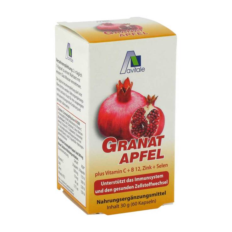 Granatapfel 500 mg plus Vitamin C + B12 + Zink + Selen, 60 St