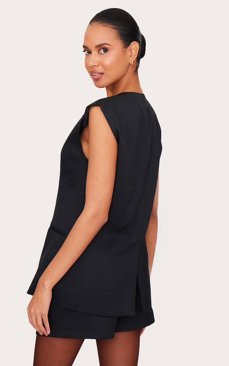 Noir Gilet Long Ajusté Tissé Haut De Gamme