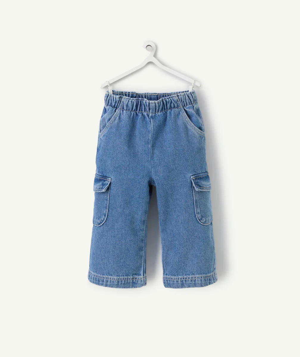 pantalon cargo wide leg bébé fille en denim low impact bleu