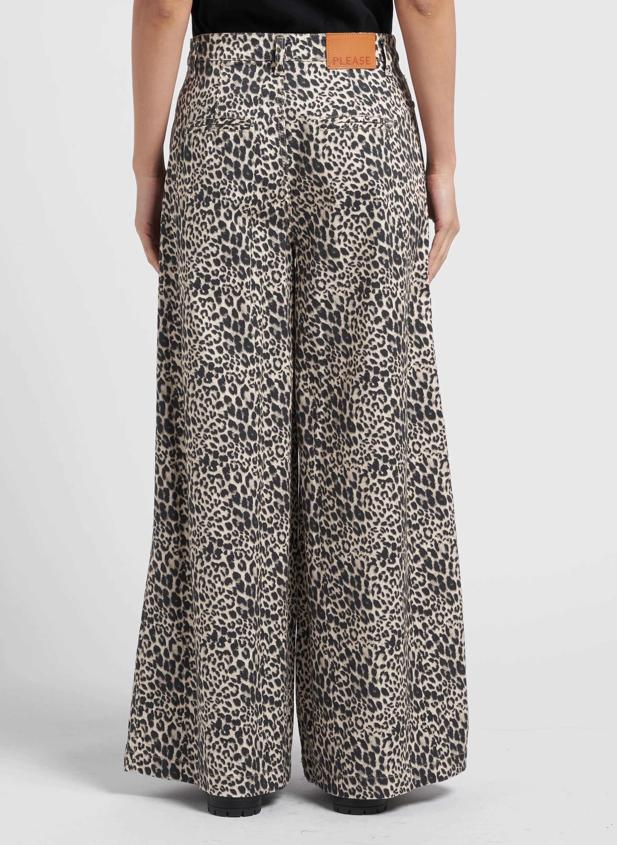 Pantalon palazzo taille haute en coton mélangé imprimé | Noir