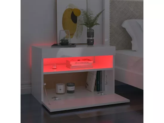 Tables de chevet lumières LED 2 pièces blanc brillant 60x35x40 cm