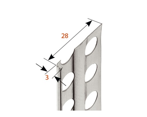 CATNIC pleisterwerk afwerkprofiel, roestvrij staal V2A, voor pleisterdikte 3 mm, 2500 x 3 x 28 mm, bundel = 25 stuks