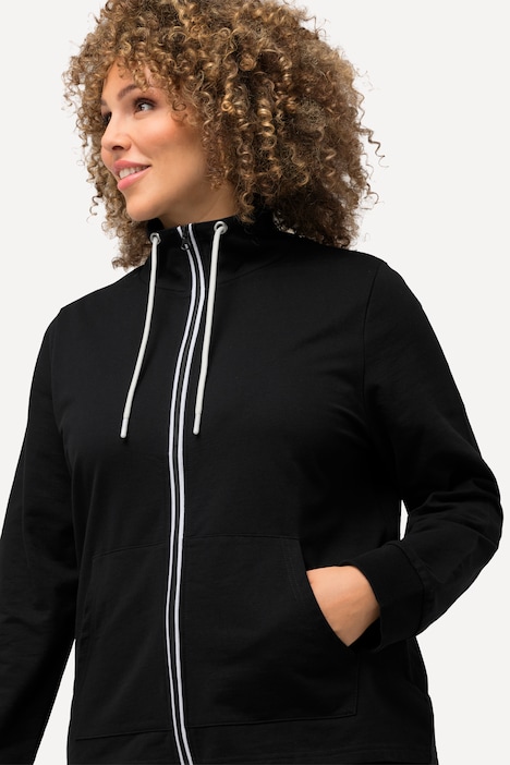 Sweatjacke, Stehkragen, Kängurutasche, hinten länger