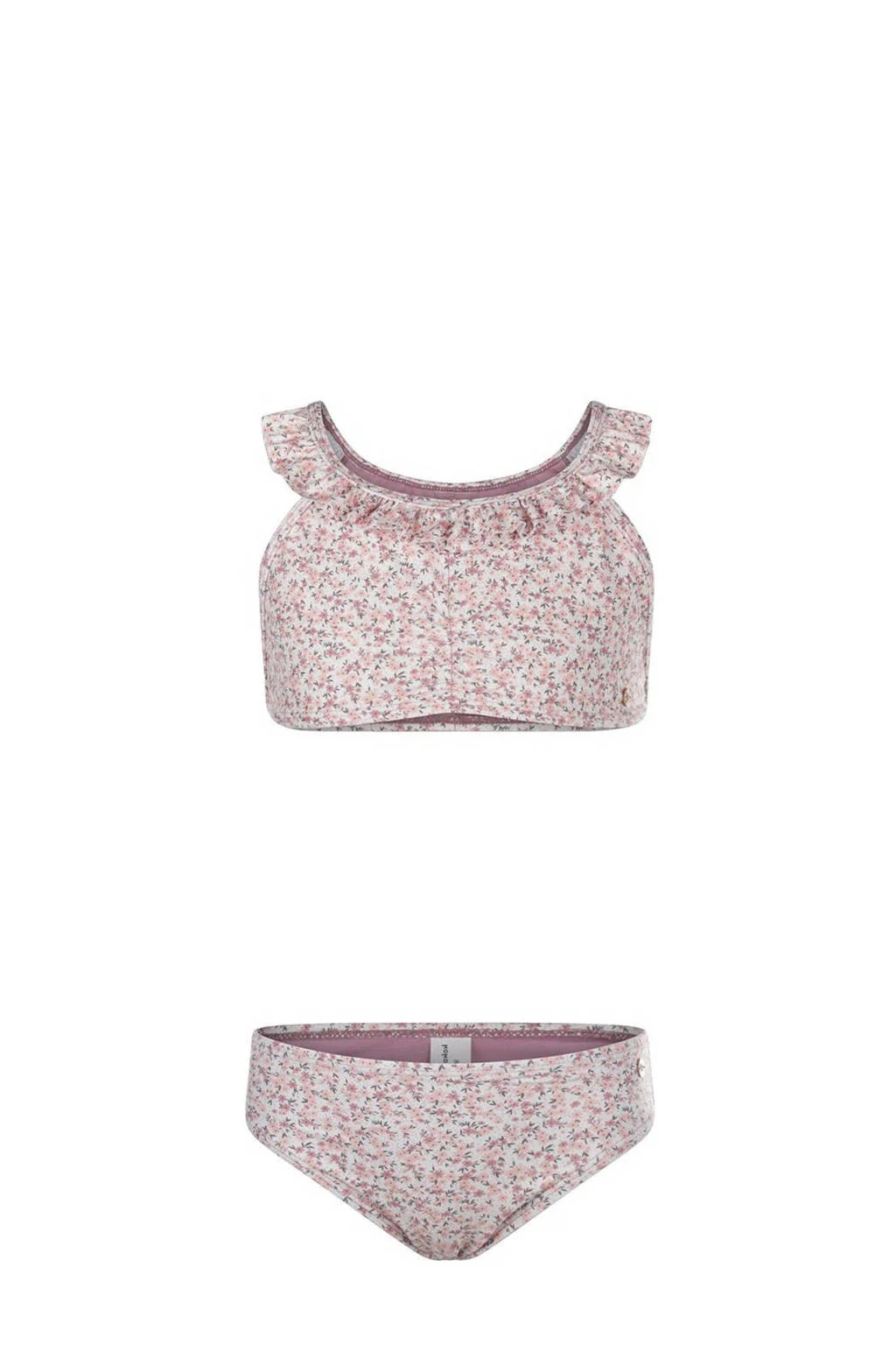 crop bikini met ruches roze/wit