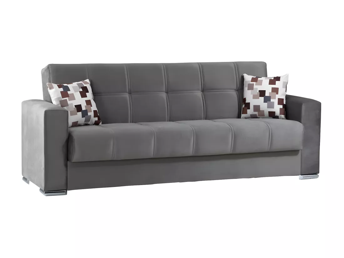 Canapé Ddelori, Canapé conteneur 3 places linéaire, Canapé de salon en tissu rembourré avec ouverture clic-clac, 226x85h91 cm, Gris