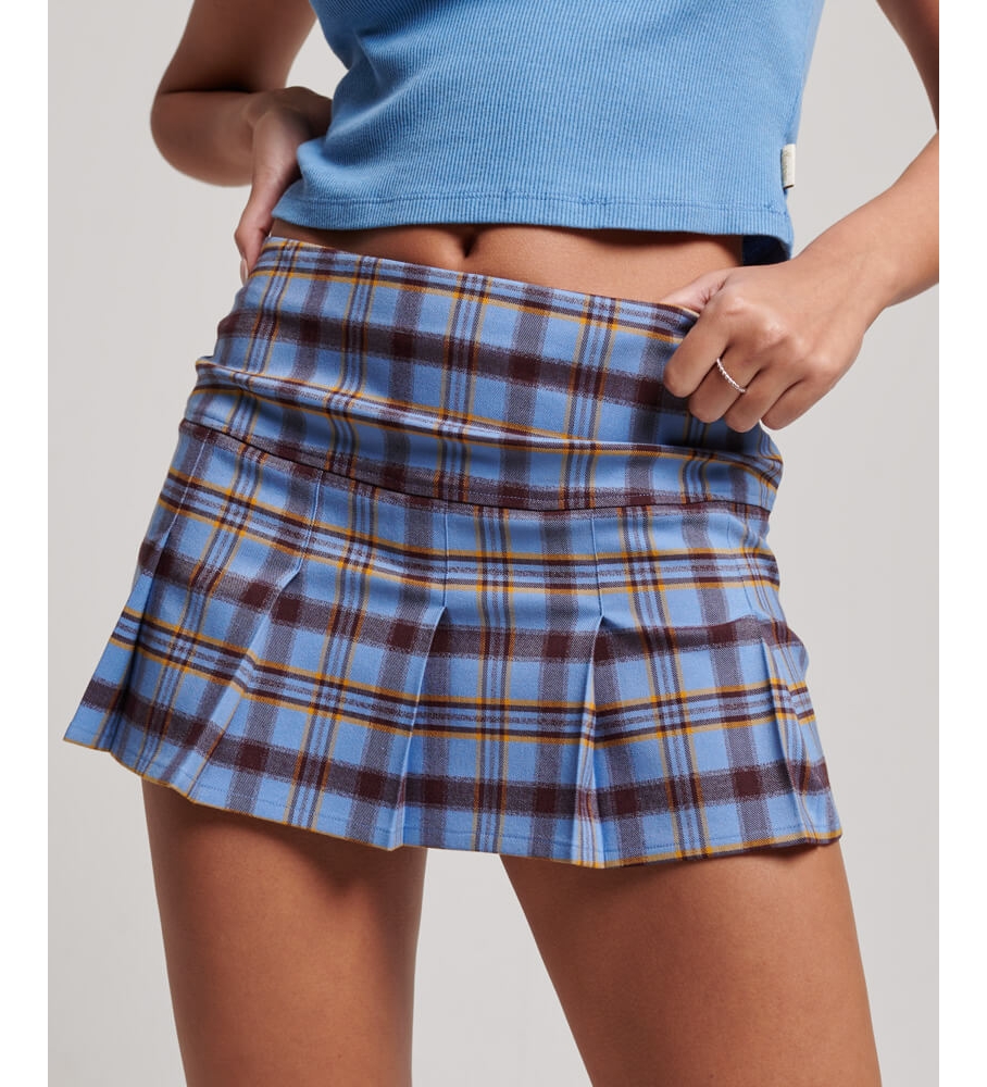 Saia midi plissada xadrez azul da Superdry