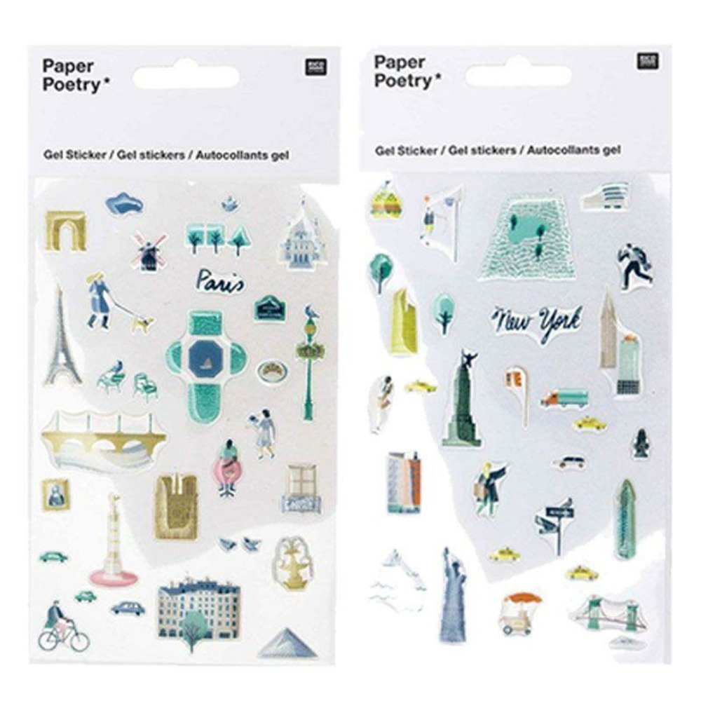 Stickers gel transparent - paris, new-york