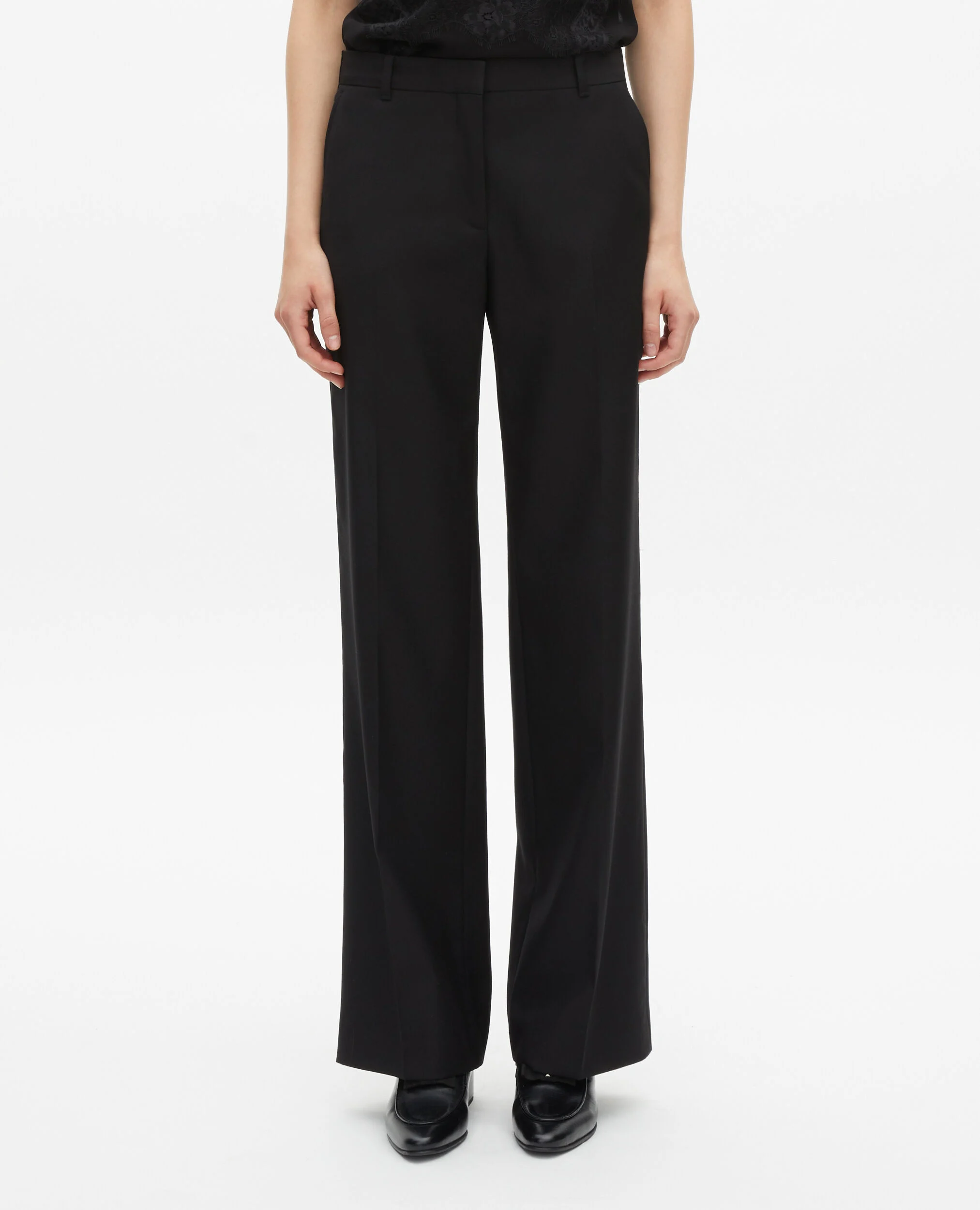 Pantalon tailleur en laine coupe droite noir