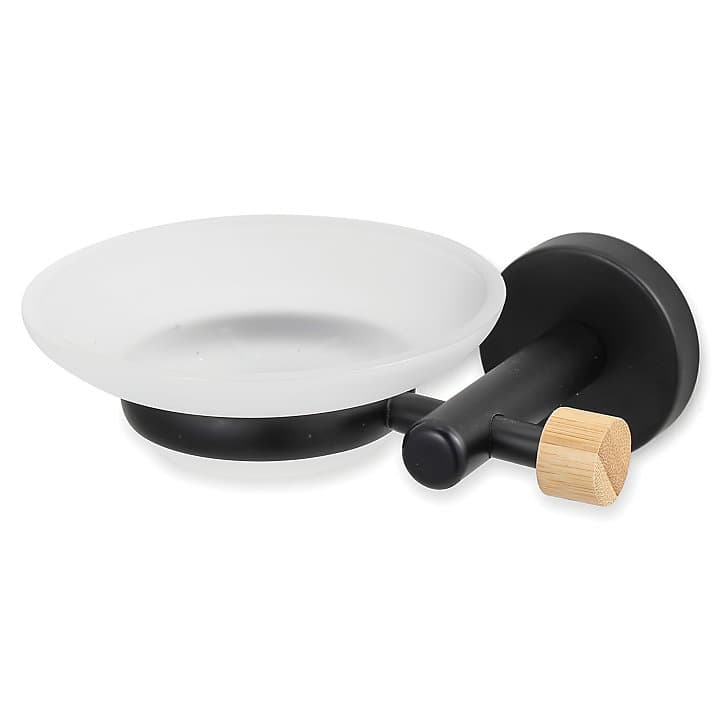 Porte savon mural Iana acier noir et bambou MSV