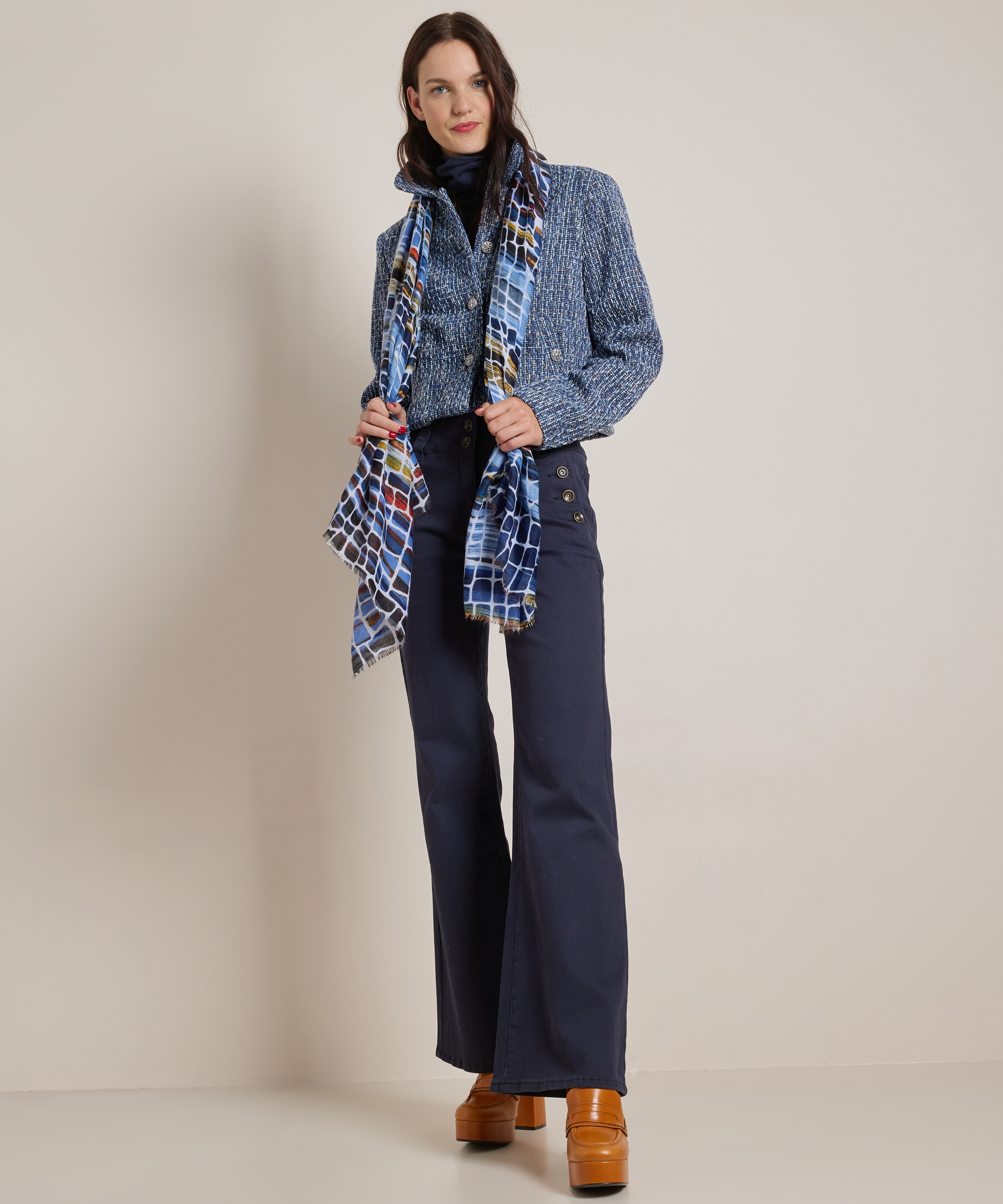 wide fit stretch twill broek knopen