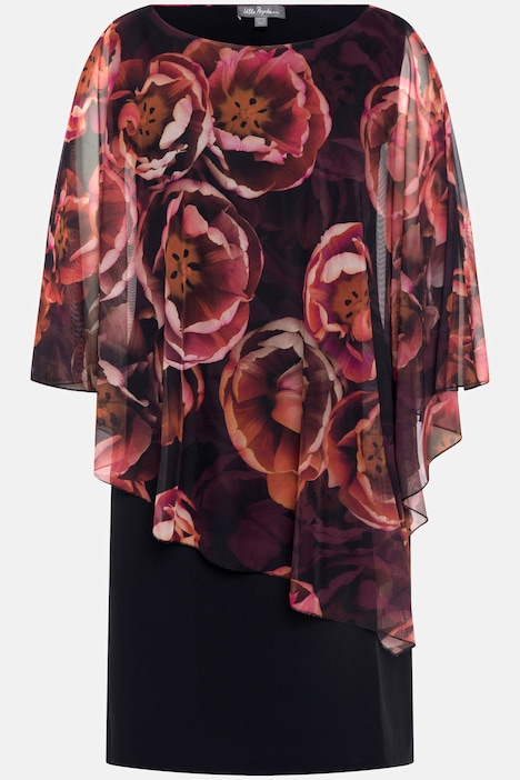 Kleid, doppellagig, Blüten, Rundhals, 3/4-Arm