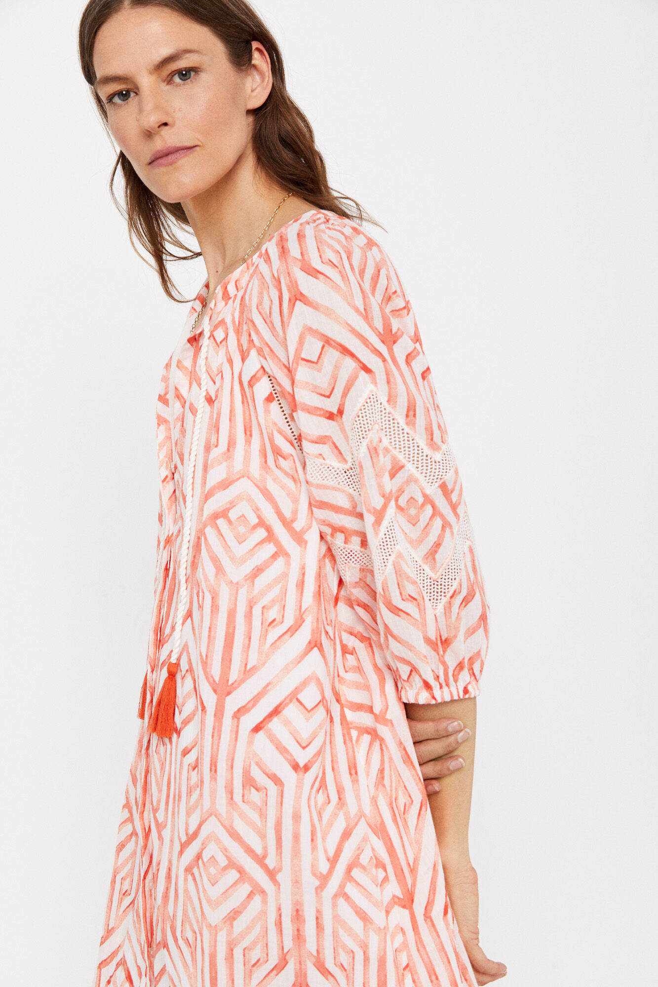 Vestido longo estampado - Estampa branca