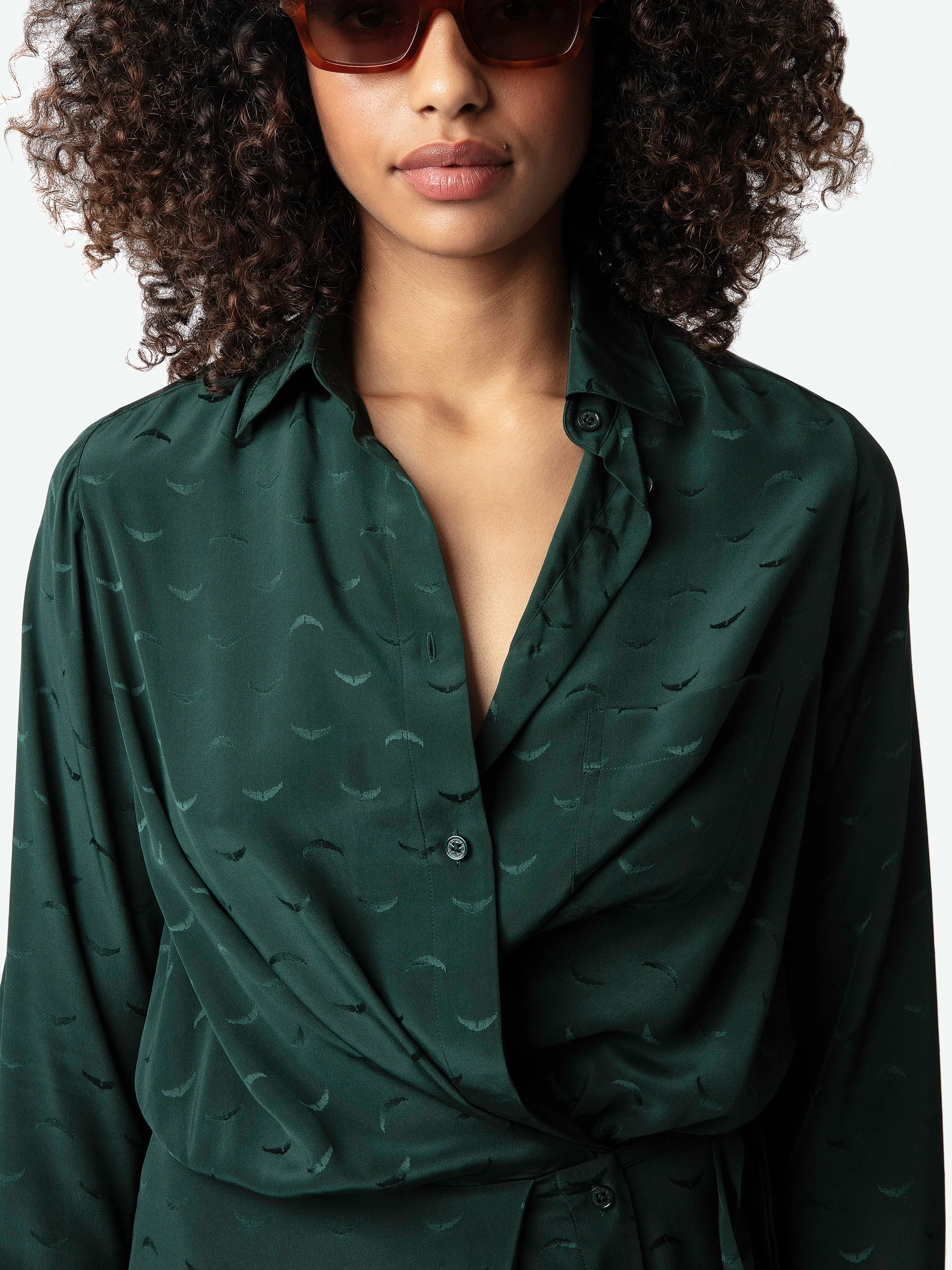 RUNELLE - Robe courte col classique en soie | Vert