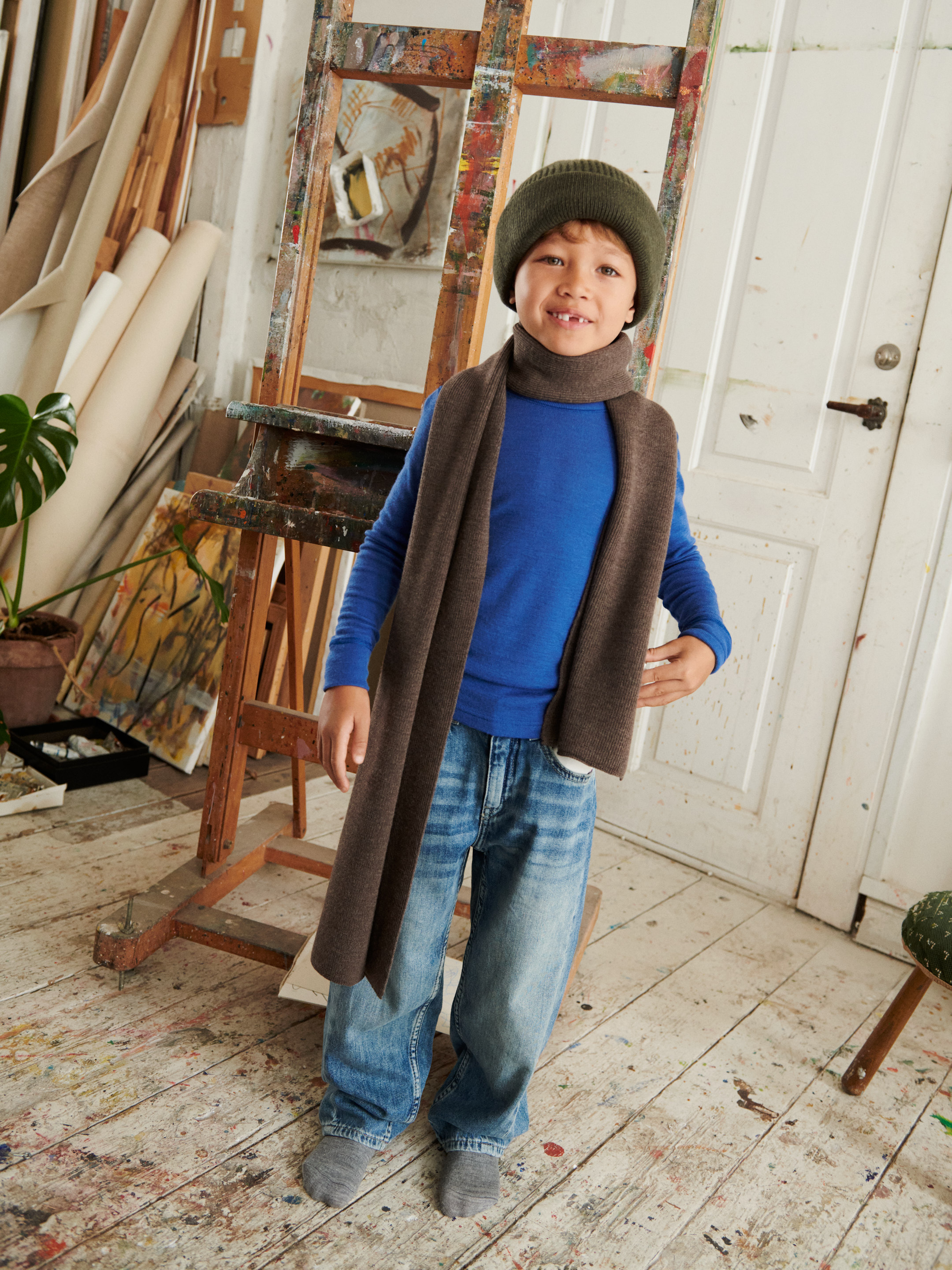 Shirt van merinowol voor kinderen in Kersthart