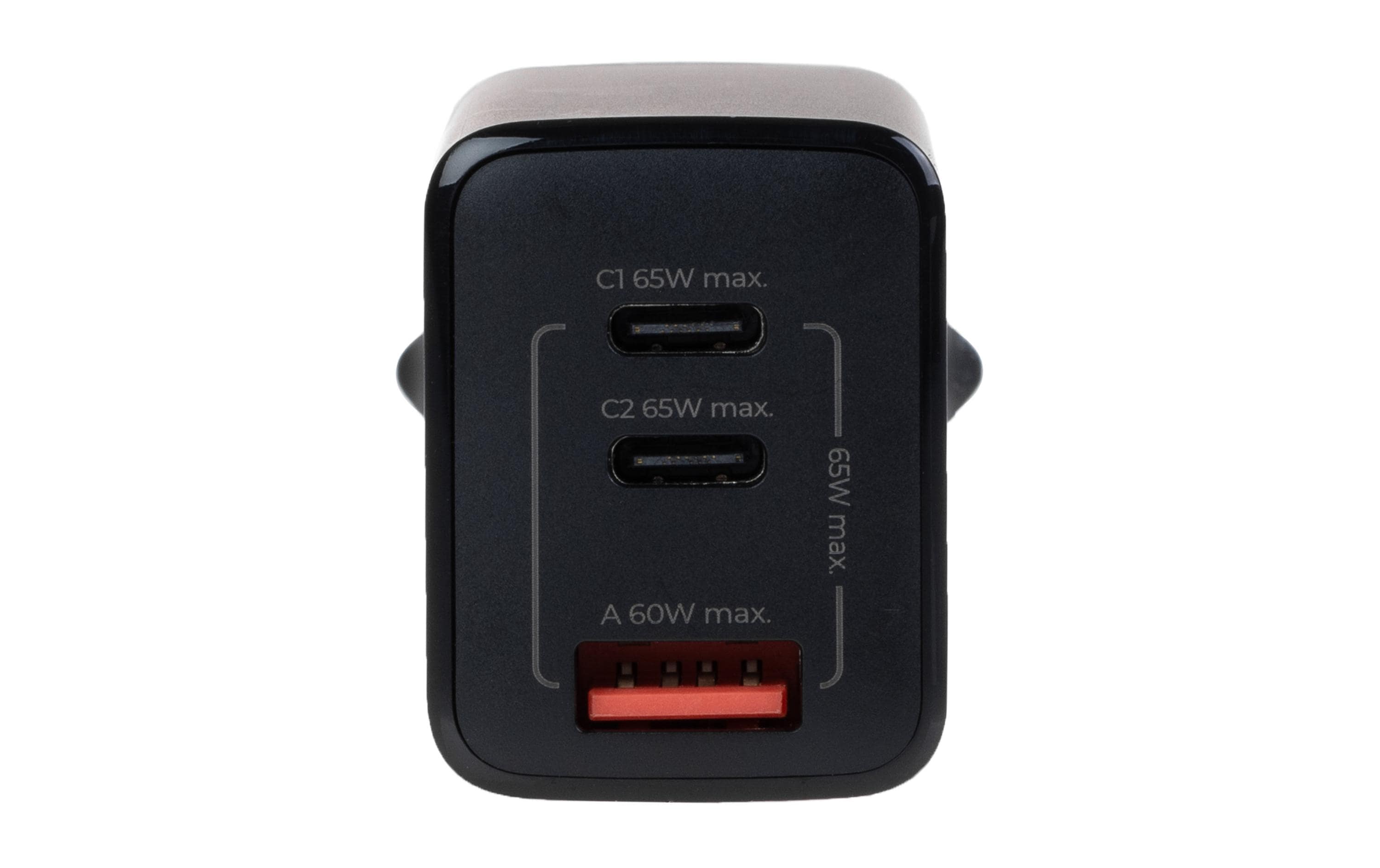 USB-Wandladegerät Trial QC4+ 65 W GaN SchwarzLadeadapter mit zwei USB-C-Ports und einem USB-A-Port