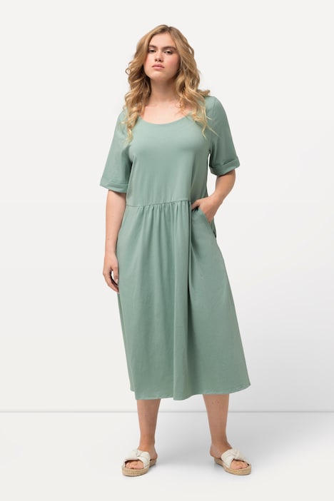 Jersey-Midikleid, A-Linie, Rundhals, Halbarm