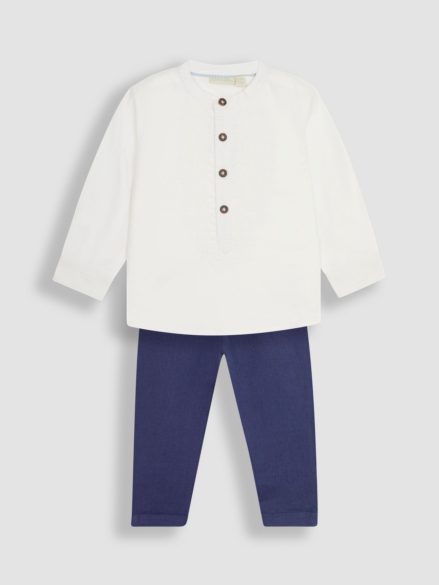 JoJo Maman Bébé 2-delige Eid-set van geborduurd overhemd zonder kraag plus broek