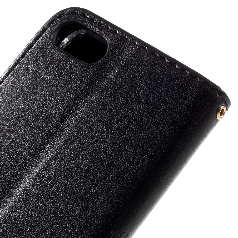 iPhone SE (2022/2020) / 8 / 7 Leder Tasche mit Kartenfach   Handschlaufe Butterfly Flowers - Schwarz