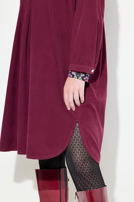 Cordkleid, Stehkragen, Biesen, Zierfalten, Langarm