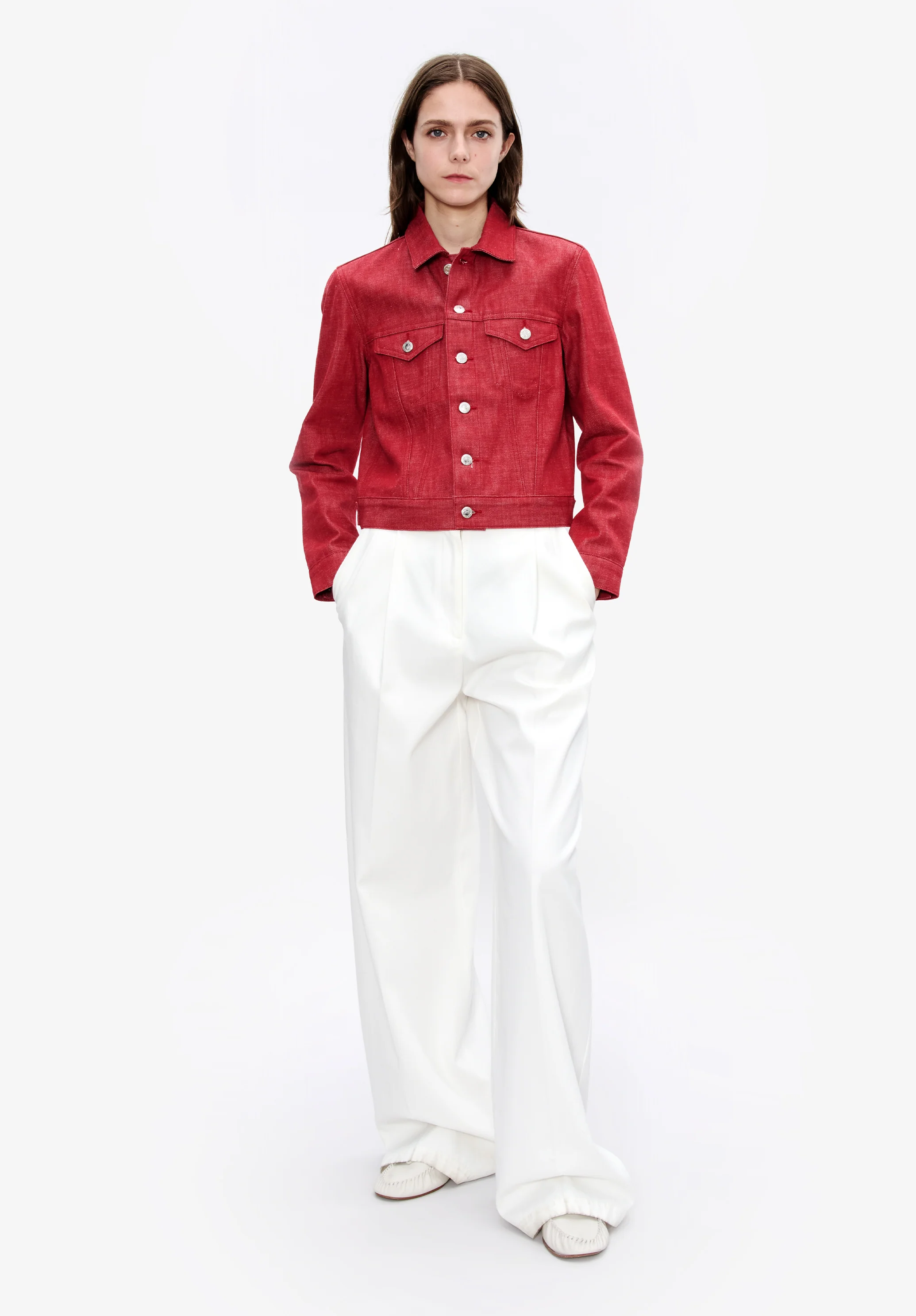 veste en denim - Rouge