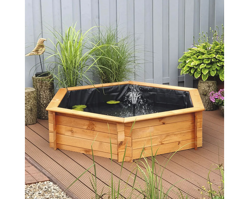 Verhoogde vijver, minivijver, verhoogd bed promadino hexagon 150 cm incl. zonnepomp 570 l 170 x 149 x 40 cm