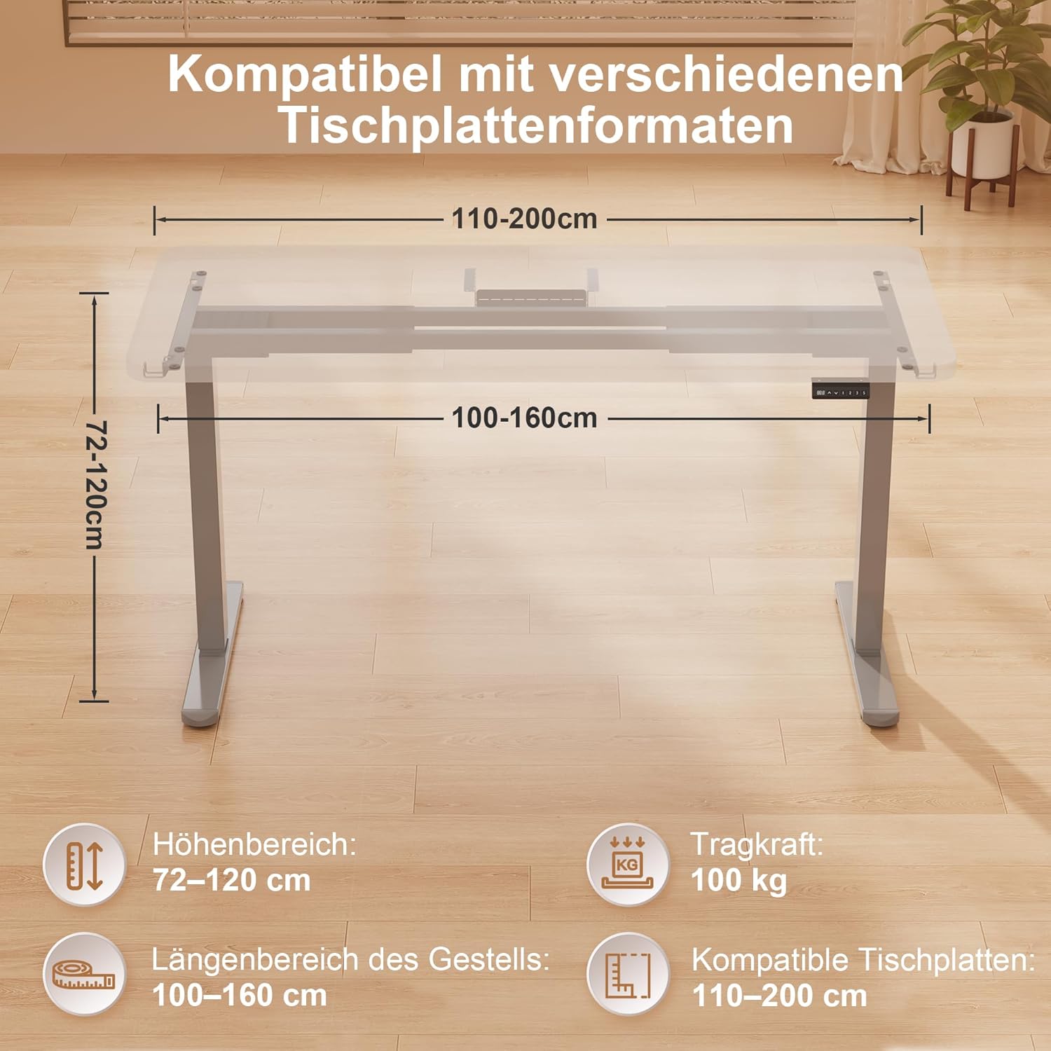 Homall Höhenverstellbarer Schreibtisch Elektrisch Gestell mit 2 Motoren, Elektrisch Schreibtisch bis 100KG, 2-Fach-Teleskop, Tischgestell mit Memory-Steuerung, Kollisionschutz Funktion, Grau
