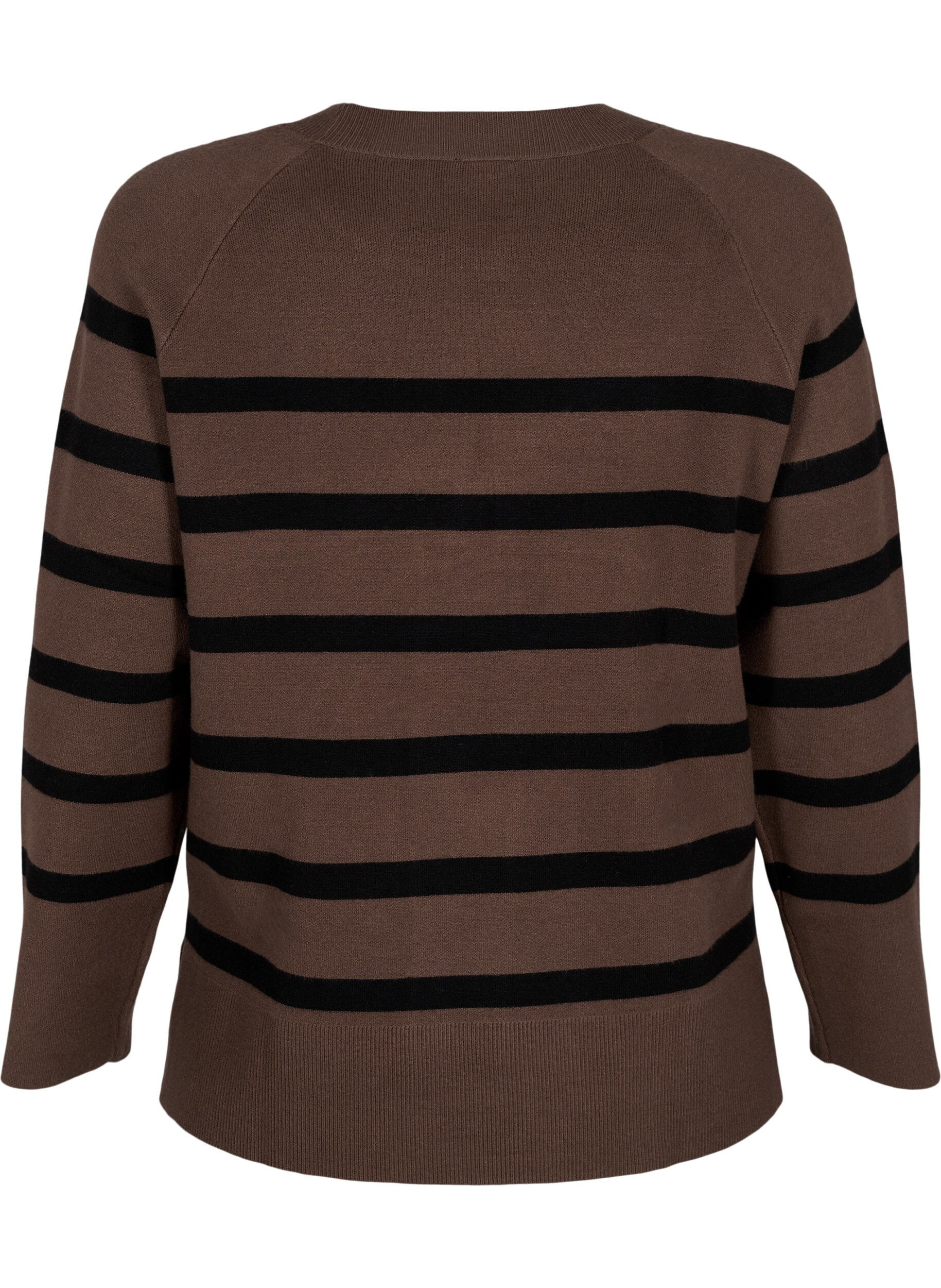 Stribet strikbluse med rund hals
