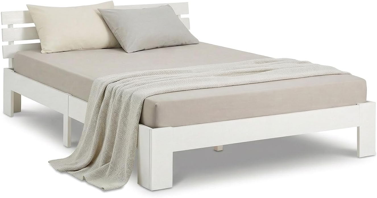 Homestyle4u Bett Holzbett 120x200 Weiß Massivholz Kiefer Bettgestell mit Lattenrost, modernes Futonbett für Schlafzimmer | Artikel 1892