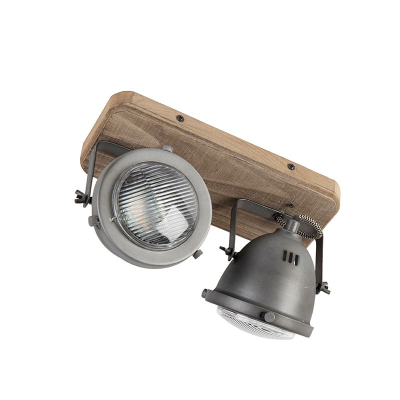 Industriële smart spot grijs met hout incl. 2 WiFi GU10 - Emado