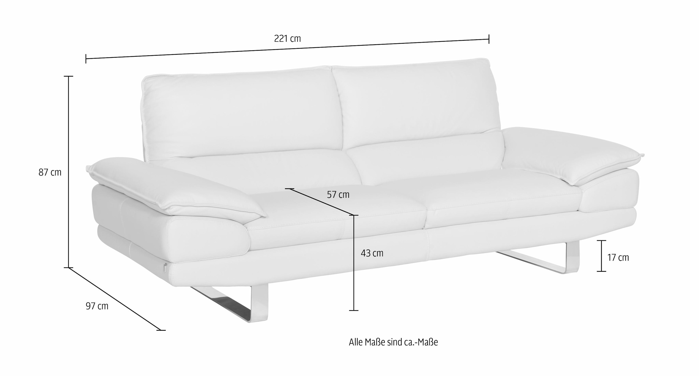 CALIA ITALIA 3-Sitzer »Dave, Sitzkomfort der Extraklasse, tolle Details« Designsofa auf Kufenfuss, in zwei Lederqualitäten