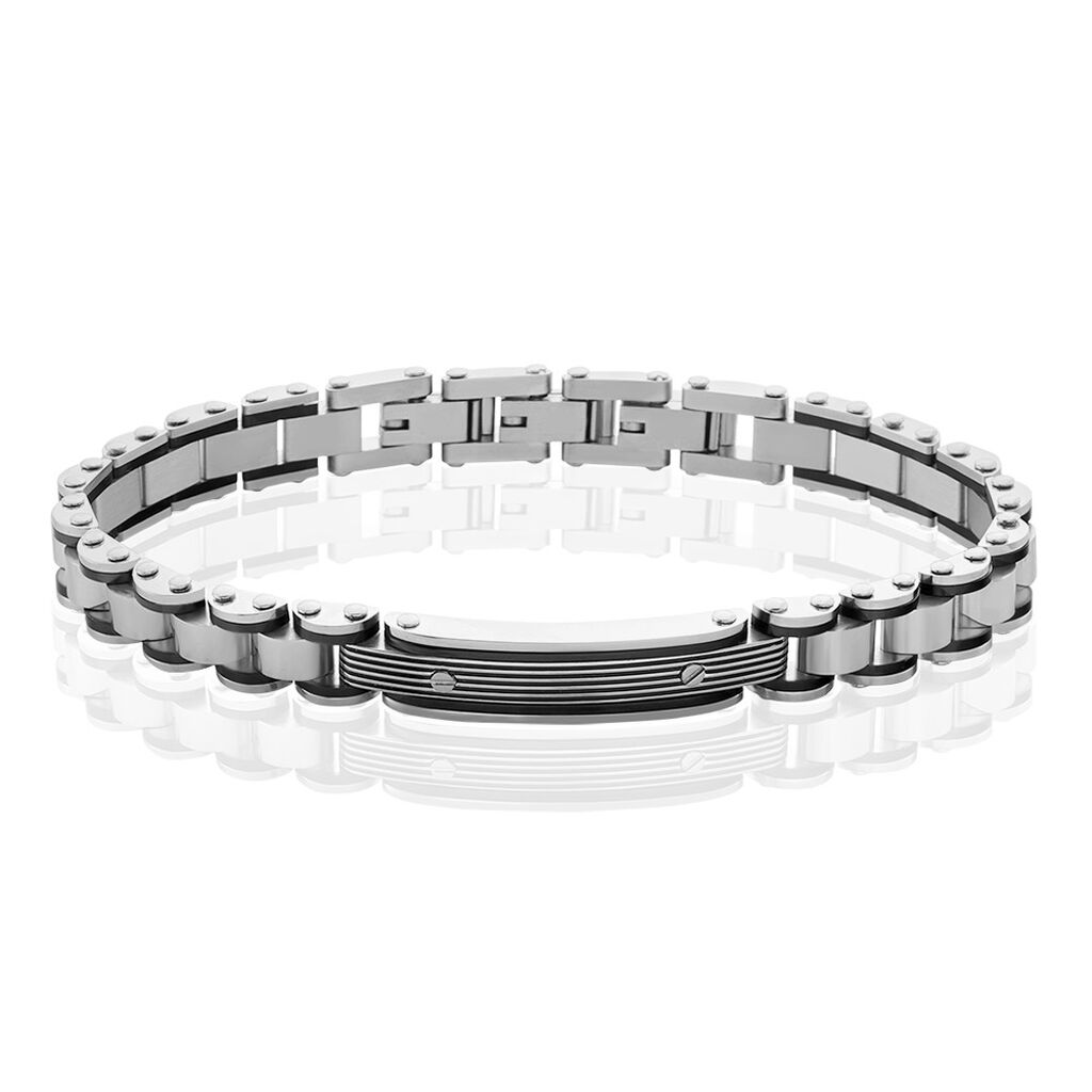 Bracelet Identite Acier Blanc Et Noir Blas