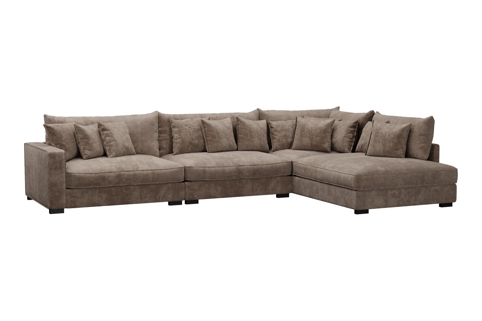 Rossi 4-seter med åpen ende høyre Tekstil Genesis 6 Mink, arm B med sorte ben. Std. Komfort.