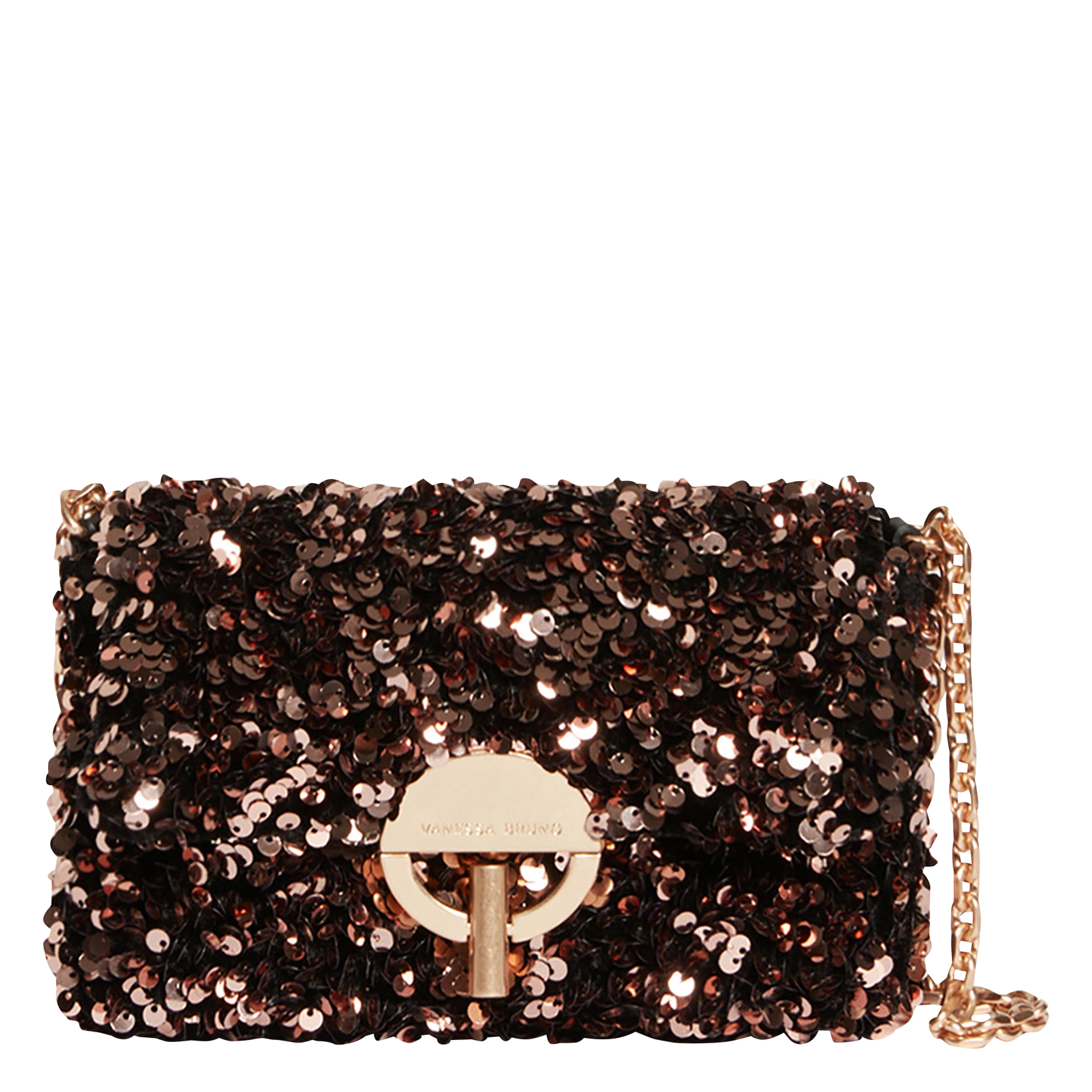 NANO MOON - Petit sac bandoulière à sequins | Marron