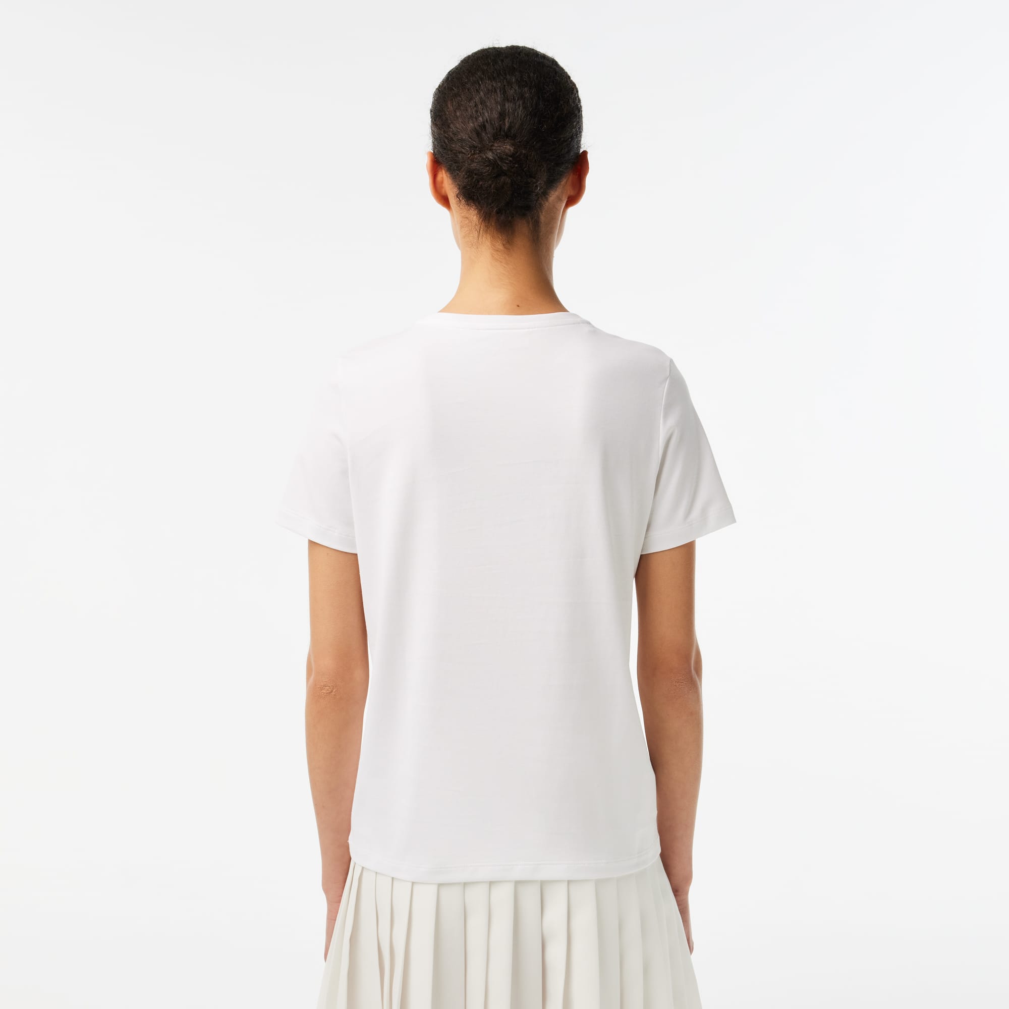 T-shirt à col V loose fit en coton uni T-Shirts - Blanc - Lacoste - Femme