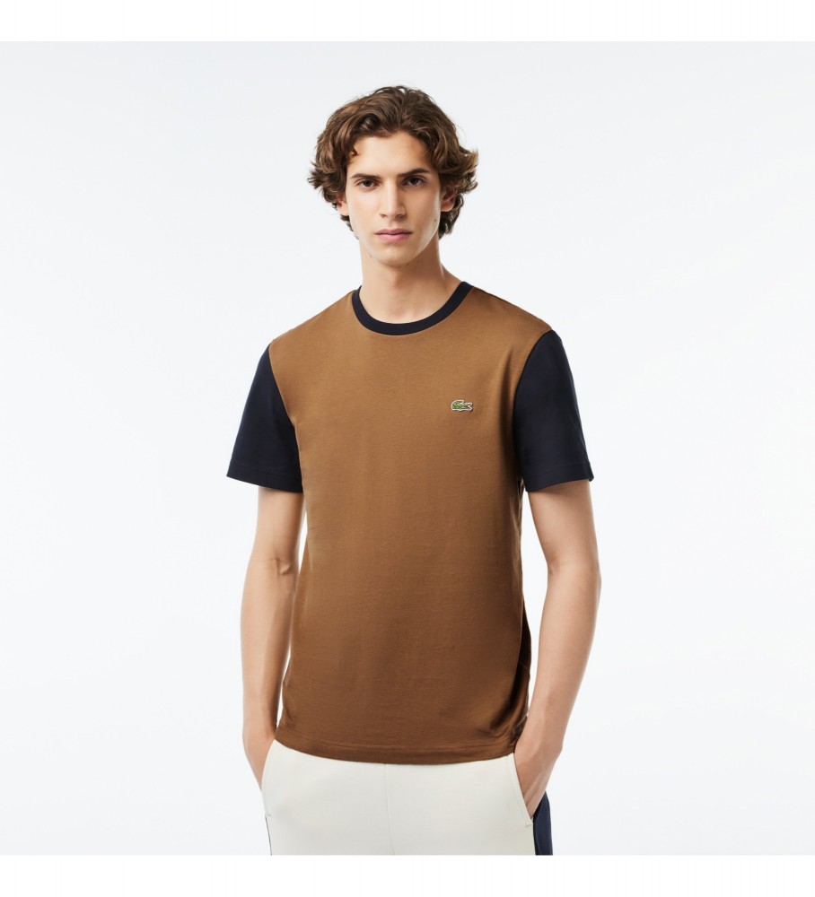 Camiseta Lacoste Regular Fit Knit com Design Color Block Marrom